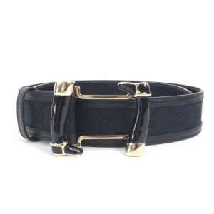 GUCCI グッチ GGキャンバス 138455 ベルト ブラック/ゴールド 14054 ユニセックス【中古】 e56819a