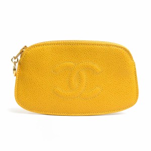 CHANEL シャネル ココマーク アクセサリーポーチ イエロー 14063 レディース【中古】 h29792f