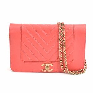 CHANEL シャネル Vステッチ ウォレットチェーン ピンク/ゴールド 14061 レディース【中古】 e57020f