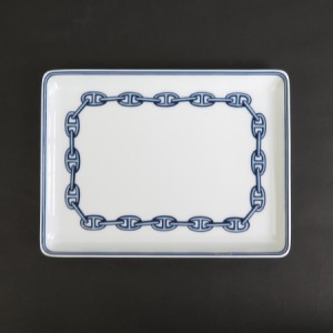 HERMES エルメス シェーヌダンクル 食器 皿 ホワイト×ブルー 14056 ユニセックス【中古】 a0133