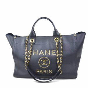 CHANEL シャネル ドーヴィル ハンドバッグ ショルダーバッグ ネイビー/ゴールド 14066 レディース【中古】 e57645a