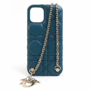 Christian Dior クリスチャンディオール スマートフォンケース iPhone12 Proケース グリーンブルー 14067 レディース【中古】 h30025g