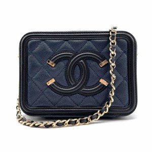 CHANEL シャネル CCフィリグリー A84452 斜め掛けショルダーバッグ ネイビー 14066 レディース【中古】 z0155