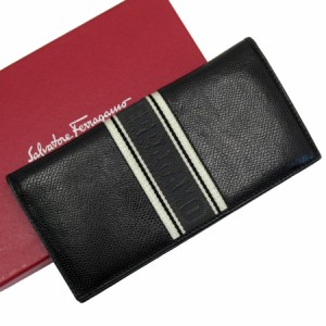 Salvatore Ferragamo サルヴァトーレフェラガモ 二つ折り長財布 ブラック 14054 メンズ【中古】 g4030a