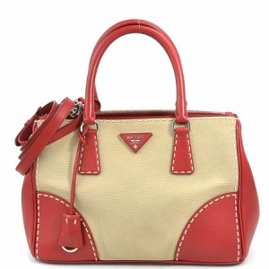 PRADA プラダ B1801K ハンドバッグ 斜め掛けショルダーバッグ レッド×ベージュ 14060 レディース【中古】 55625k