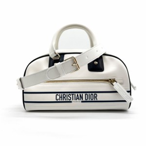 Christian Dior クリスチャンディオール ヴァイブ スモール ボウリングバッグ ハンドバッグ 斜め掛けショルダーバッグ ホワイト×ネイビ