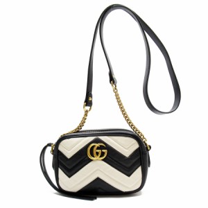 GUCCI グッチ GGマーモント 448065 斜め掛けショルダーバッグ ブラック/ホワイト 14054 レディース【中古】 w0071a