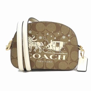 COACH コーチ シグネチャー 斜め掛けショルダーバッグ ブラウン系×アイボリー 14057 レディース【中古】 r9944f