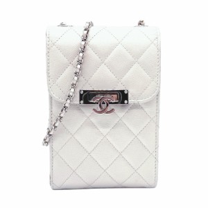 CHANEL シャネル マトラッセ ココマーク A84051 斜め掛けショルダーバッグ スマホケース フォンポーチ オフホワイト 14056 レディース【