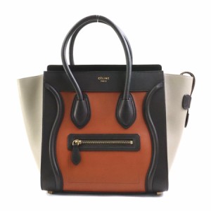 CELINE セリーヌ ラゲージ マイクロショッパー ハンドバッグ ブラウン×オレンジ×ライトベージュ 14057 レディース【中古】 99854f