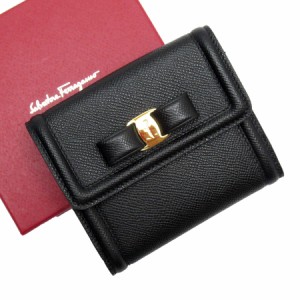 Salvatore Ferragamo サルヴァトーレフェラガモ ヴァラリボン 二つ折り財布 ブラック 14054 レディース【中古】 w0131g