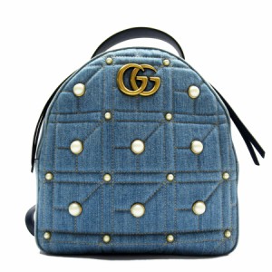 GUCCI グッチ GGマーモント 476671 リュック ブルー/ホワイト 14067 レディース【中古】 w0141j