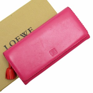 LOEWE ロエベ アナグラム タッセル 二つ折り長財布 ピンク/オレンジ 14061 レディース【中古】 w0152a