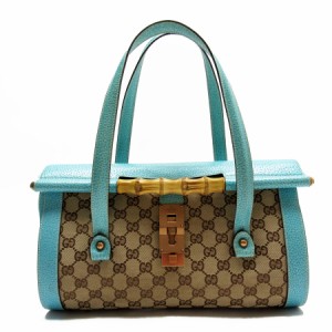 GUCCI グッチ バンブー GGキャンバス  111713 ショルダーバッグ ブルー/ベージュ 14067 レディース【中古】 w0172a