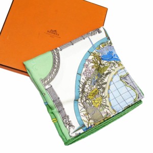 HERMES エルメス LE GEOGRAPHE カレ90 スカーフ グリーン/マルチカラー 14065 レディース【中古】 w0196a