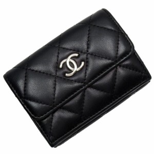 CHANEL シャネル マトラッセ 三つ折り財布 コンパクトウオレット ブラック 14054 レディース【中古】 w0315g