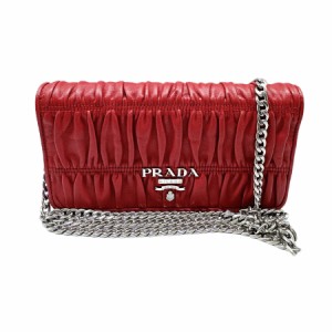 PRADA プラダ 斜め掛けショルダーバッグ レッド/シルバー 14060 レディース【中古】 z0475