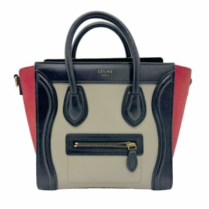 CELINE セリーヌ ラゲージ ナノショッパー ハンドバッグ 斜め掛けショルダーバッグ グレージュ/ブラック/レッド 14055 レディース【中古