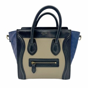 CELINE セリーヌ ラゲージ ナノショッパー ハンドバッグ 斜め掛けショルダーバッグ ベージュ/ブラック/ネイビー 14059 レディース【中古