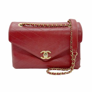 CHANEL シャネル Vステッチ ショルダーバッグ レッド 14060 レディース【中古】 z0579