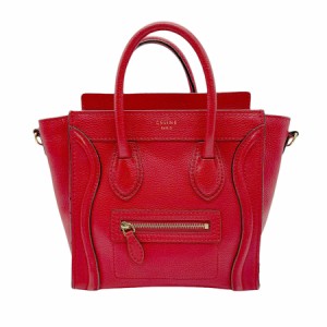 CELINE セリーヌ ラゲージ ナノショッパー ハンドバッグ 斜め掛けショルダーバッグ レッド 14060 レディース【中古】 z0585