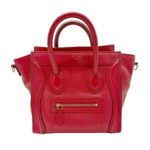 CELINE セリーヌ ラゲージ ナノショッパー ハンドバッグ 斜め掛けショルダーバッグ レッド 14060 レディース【中古】 z0665