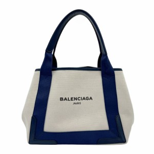 BALENCIAGA バレンシアガ ネイビーカバスS トートバッグ ハンドバッグ ホワイトベージュ/ネイビー 14059 レディース【中古】 z0745