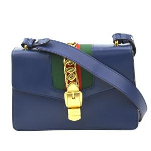 GUCCI ショルダーバッグ シルヴィ レザー ネイビー レッド グリーン 紺