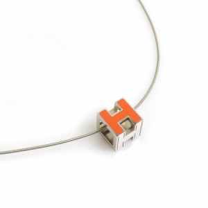 HERMES エルメス カージュドアッシュ Hキューブ ネックレス オレンジ×シルバー 14062 レディース【中古】 h31024k
