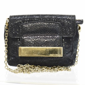 ジミーチュウ JIMMY CHOO ミニポシェット ポーチ ブラックxゴールドカラー レザーx金属素材 レディース  【中古】【定番人気】 - k9955a