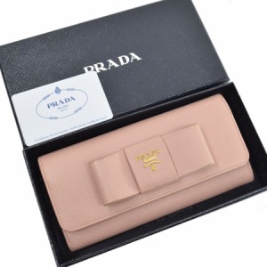 プラダ PRADA  二つ折り長財布 サフィアーノ  ピンクxゴールドカラー サフィアーノレザーx金属素材  【中古】【定番人気】 - k9602d