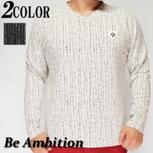 Be Ambition ビーアンビション ロング Tシャツ ロンT 長袖 メンズ ユリワッペン ロゴ刺繍 Vネック T20203 送料無料