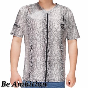 Be Ambition ビーアンビション 半袖 Tシャツ メンズ ユリ ワッペン＆ロゴ刺繍 パイソン柄 T22102 送料無料