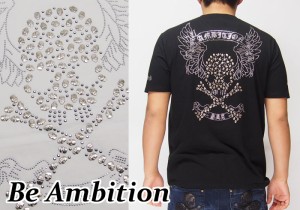 7590円を50%OFFセール Be Ambition[ビーアンビション] スカル＆ウィング ラインストーン Tシャツ/半袖/T26101