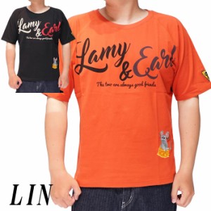 LIN 和柄 Tシャツ メンズ 半袖 黒猫のLamyとネズミのEarl ラミ＆アール 参丸一 AL-75064 送料無料