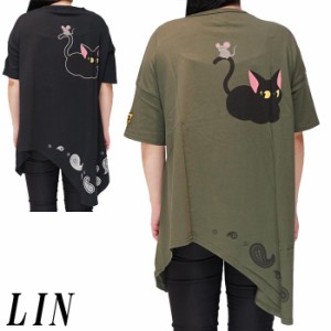 LIN 和柄 Tシャツ メンズ 半袖 黒猫のLamyとネズミのEarl ラミ＆アール 参丸一 AL-75900 送料無料