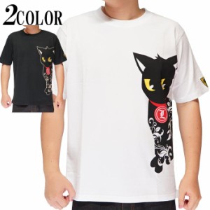 LIN 和柄 Tシャツ メンズ 半袖 黒猫のLamyとネズミのEarl ラミ＆アール 参丸一 AL-75041 送料無料