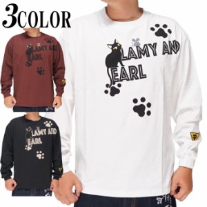 LIN 和柄 ロング Tシャツ 長袖 メンズ ロンT 黒猫のLamyとネズミのEarl ラミ＆アール ビッグサイズ 参丸一 AL-75054 送料無料