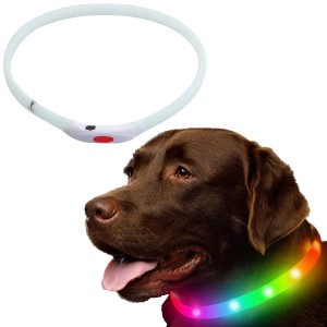 光る首輪 犬 ペット用 首輪 光る LEDライト レインボー 点灯 点滅 夜 夜間 散歩 安全 事故防止 サイズ調節可能 USB充電式 犬用首輪 発光