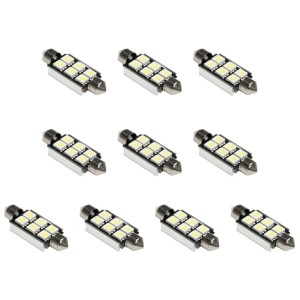 10個セット●● 12V SMD6連 T10×42mm LED 電球 警告灯キャンセラー抵抗内蔵 アルミヒートシンク付 ホワイト