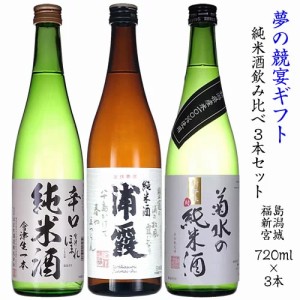 日本酒 飲み比べ 日本酒セット お酒 純米酒 720ml 3本セット ほまれ 菊水 浦霞 包装込 福島 新潟 宮城 夢の競宴 送料無料(一部地域除く)