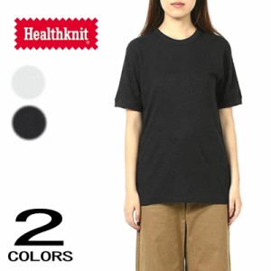 交換送料片道無料 ヘルスニット Healthknit ウェア ベーシックワッフル クルーネック 半袖 Tシャツ 無地 602S オフ ブラック 