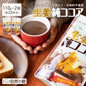 自然の館 無糖 生姜純ココア220g(110g×2)  ショウガ ジンジャー ダイエット 蒸し生姜 紅茶 ラテ  非常食 保存食