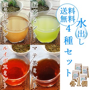 ハーブティー 水出しミント茶4種セット 緑茶ミント ほうじ茶ミント ルイボスミント マテ茶ミント 各1個　4g×12包×4個セット 送料無料