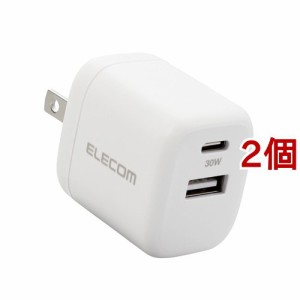 エレコム USB Type-C 充電器 PD 対応 最大出力30W タイプC*1 タイプA*1 ホワイト(2個セット)[充電器・バッテリー類]