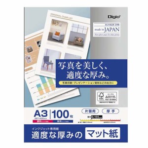 Digio2 インクジェット専用紙 厚手 マット紙 A3 JPXG2-A3-100(100枚)[コピー用紙]