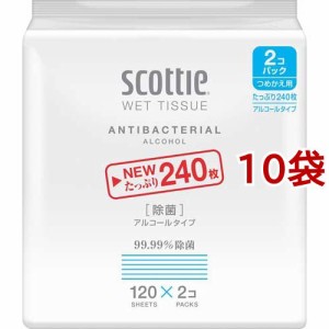 スコッティ ウェットティシュー 除菌 アルコールタイプ つめかえ用(120枚入*2個パック*10袋セット)[ウェットティッシュ]