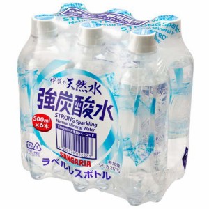 サンガリア 伊賀の天然水 強炭酸水 ラベルレス(500ml*24本入)[国内ミネラルウォーター]