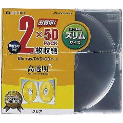 エレコム BLu-ray／DVD／CDケース スリム／PS／2枚収納 CCD-JSCSW50CR(50枚入)[ブルーレイメディア]