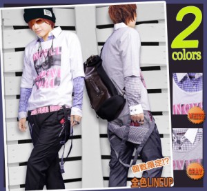 メール便 対応 Tシャツ メンズ デザインチェックシャツ+5分袖フォトプリント 半袖Tシャツ 白 灰色 半袖